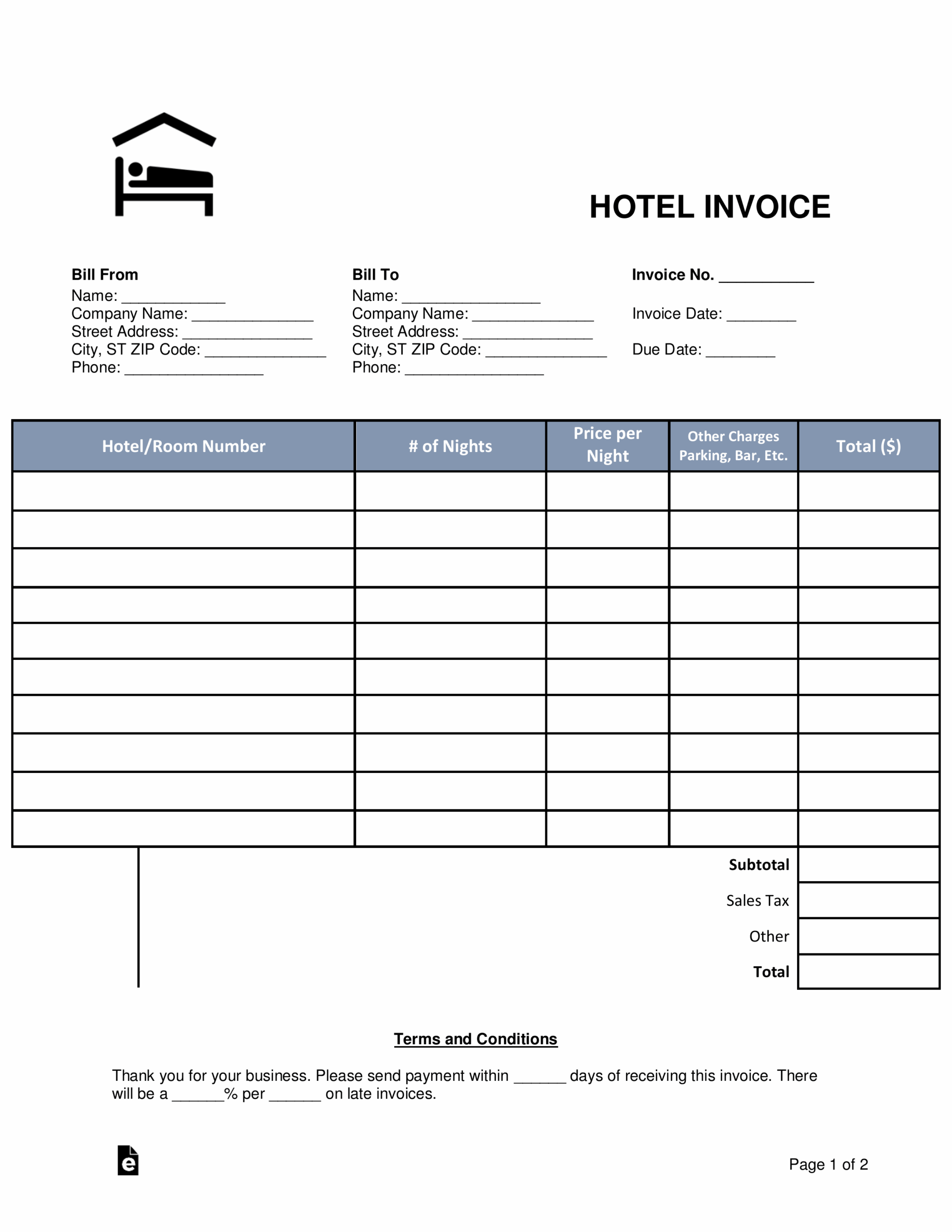 Invoice Blank Form Free Printable