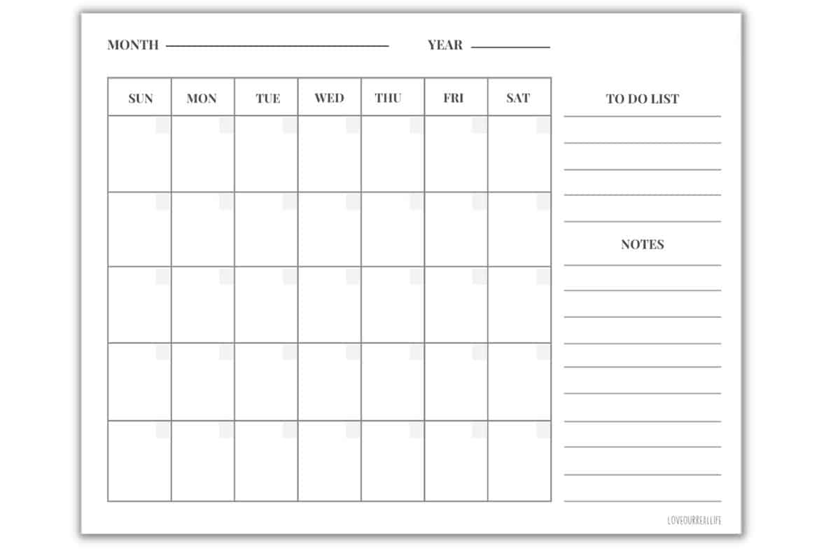 Free Blank Calendar Printable