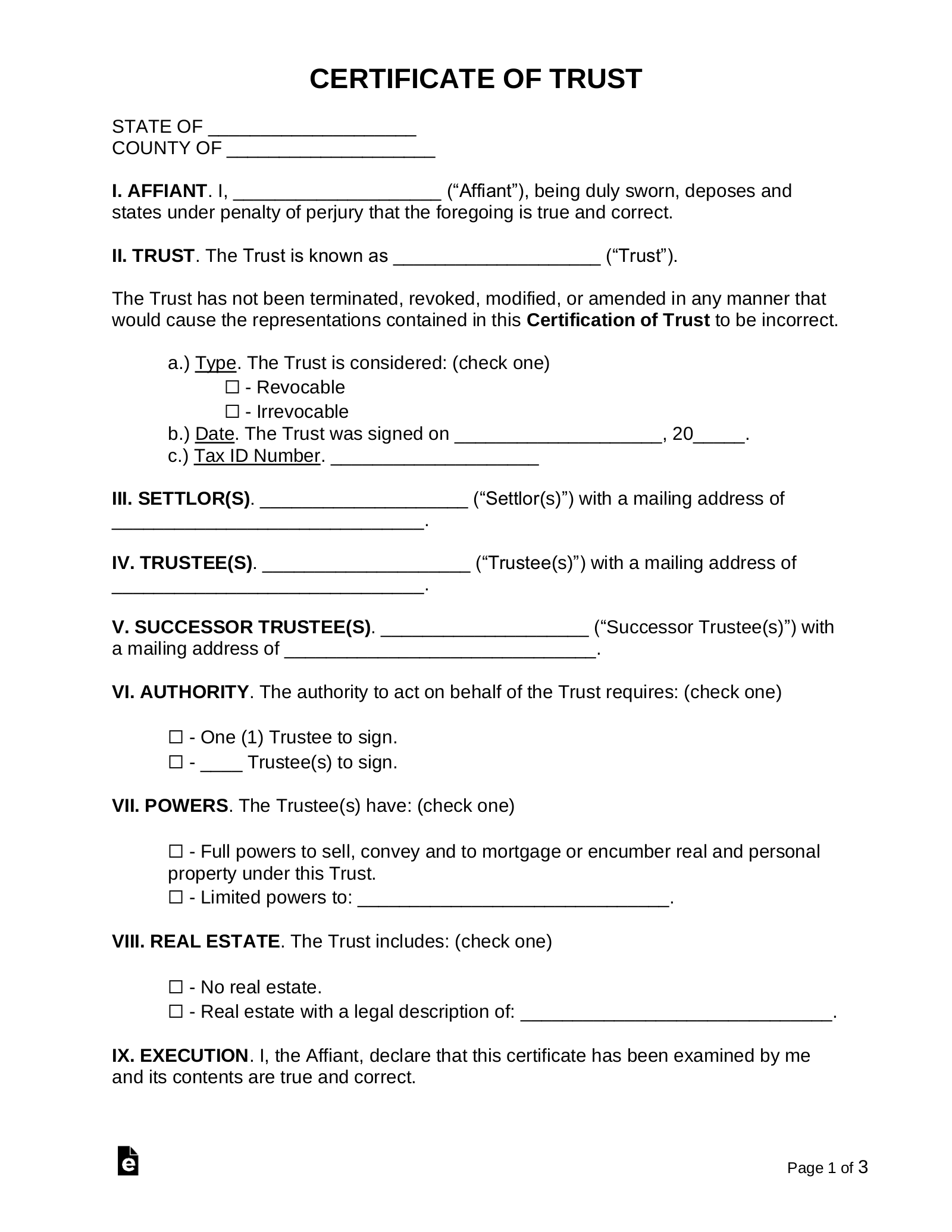 Free Certificate Of Trust Form PDF Word EForms Free Certificate Of Trust Form PDF Word EForms