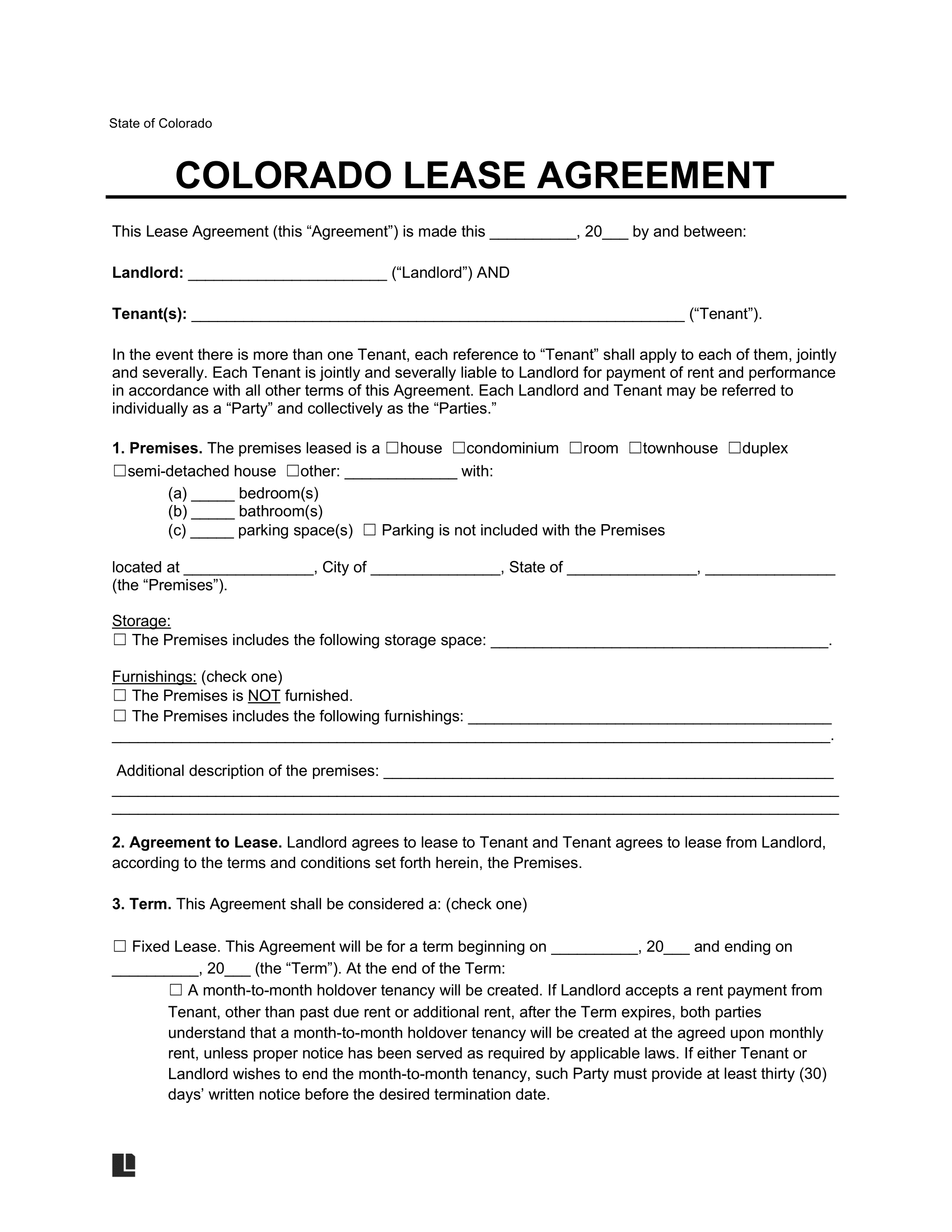 Free Colorado Lease Agreement Templates 6 PDF Word