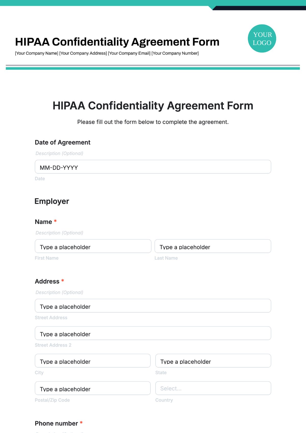 Confidental Agreement Blank Printable Forms