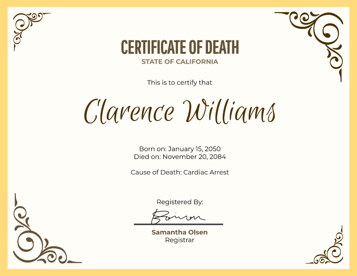 Printable Blank California Death Certificate