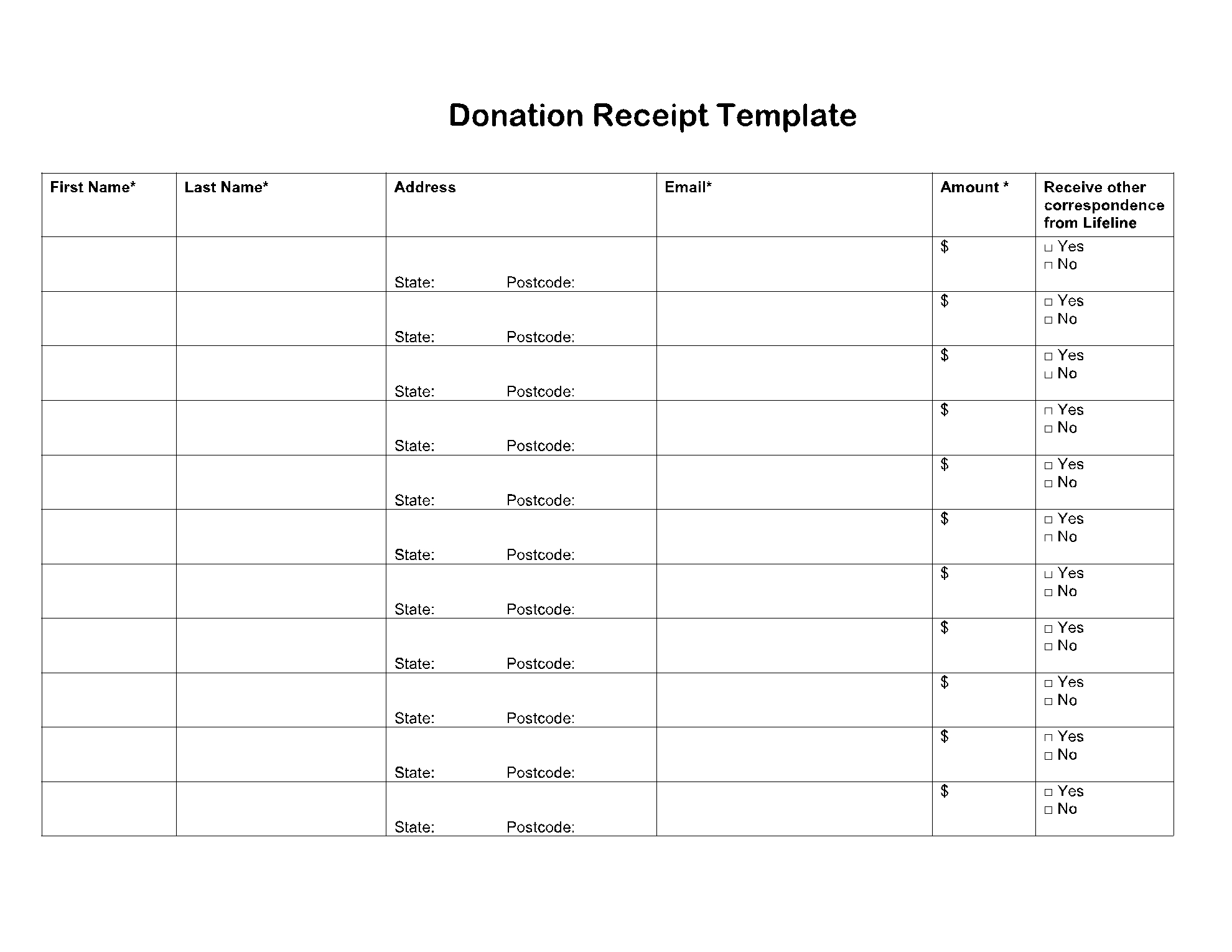 Blank Printable Organ Donation Form