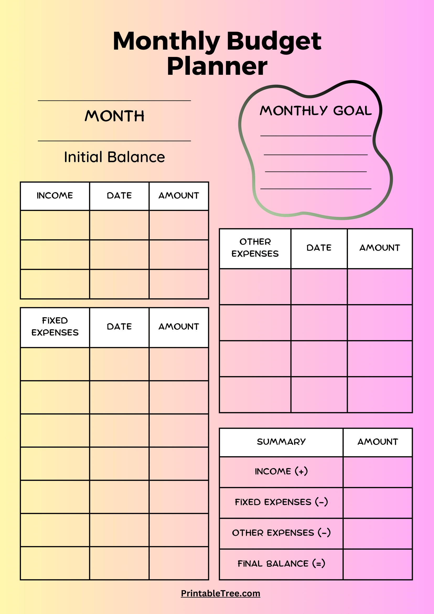 Blank Monthly Budget Worksheet Printable