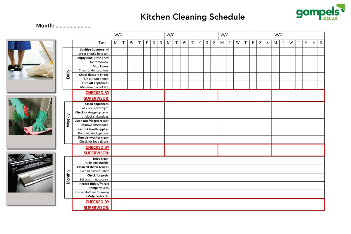 Free Editable Kitchen Cleaning Schedule Gompels Care Education Supplies