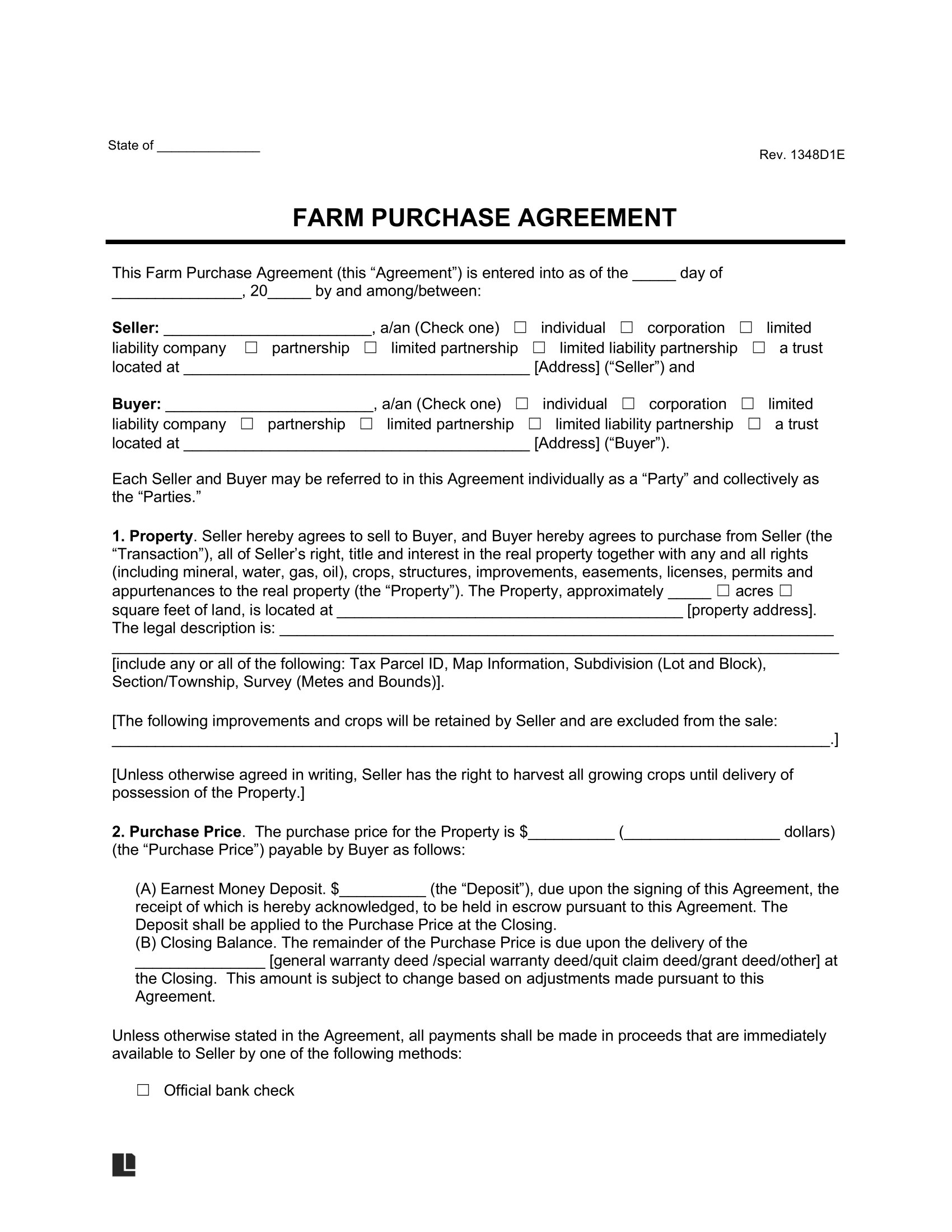 Printable Blank Earnest Money Agreement Oregon