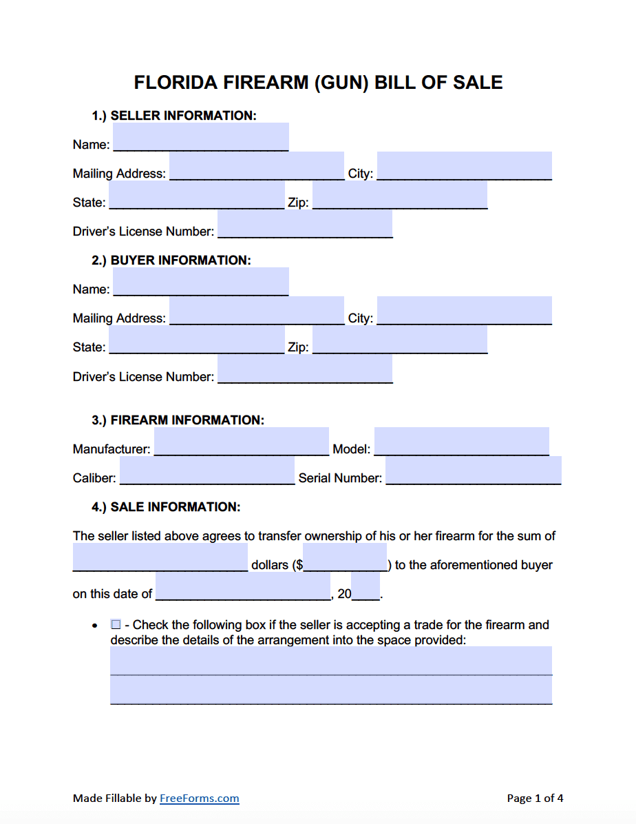 Free Printable Blank Firearms Sale Form