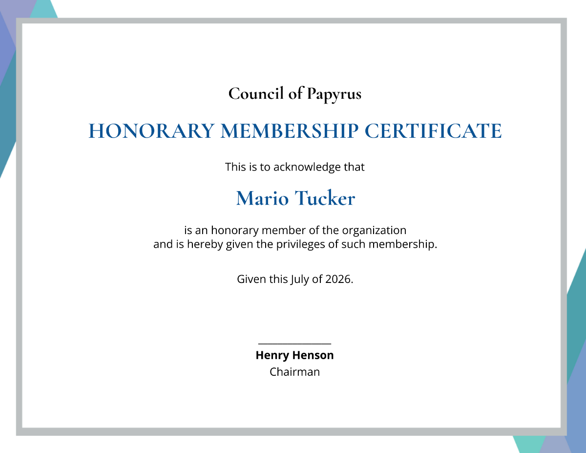 Free Honorary Member Certificate Template To Edit Online