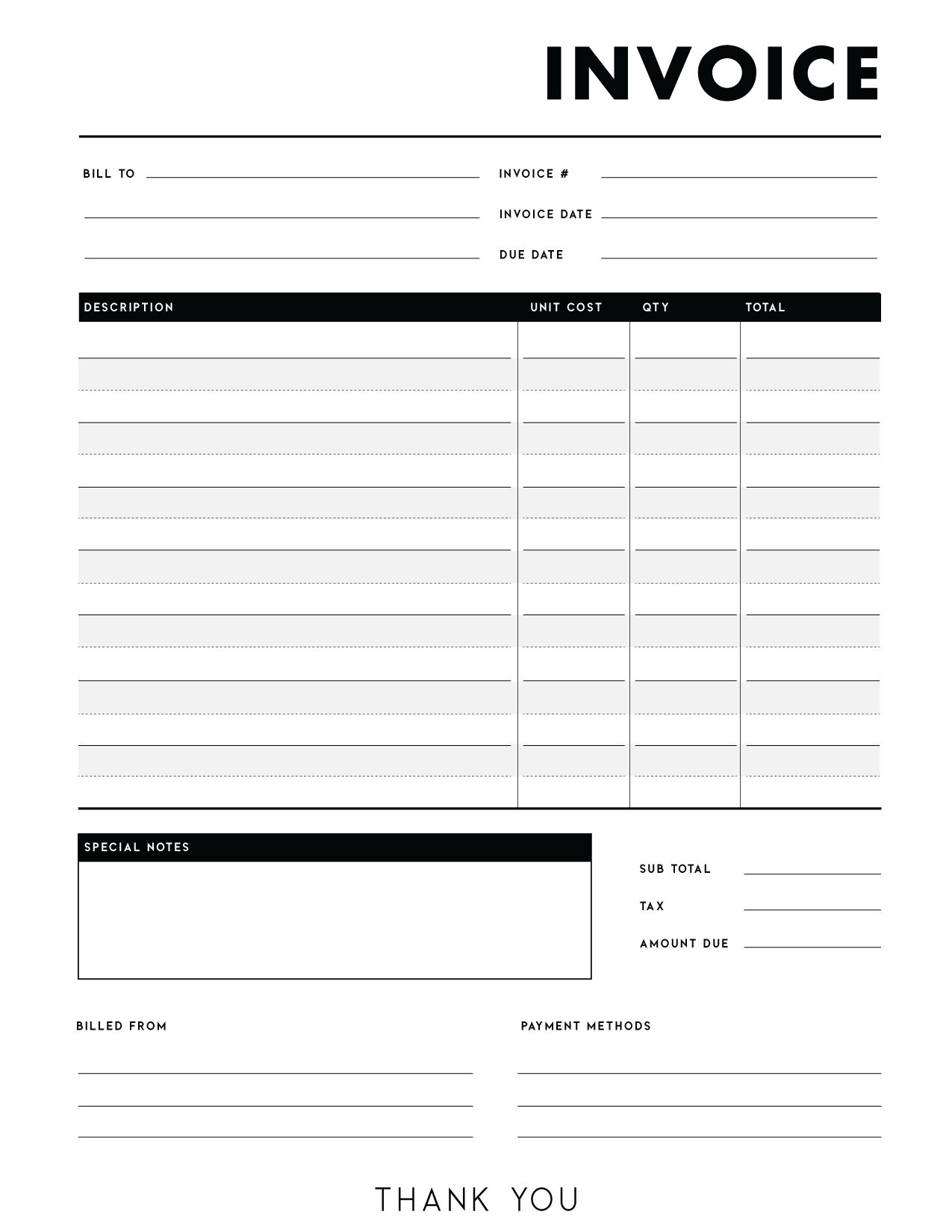 Printable Blank Form For Invoice