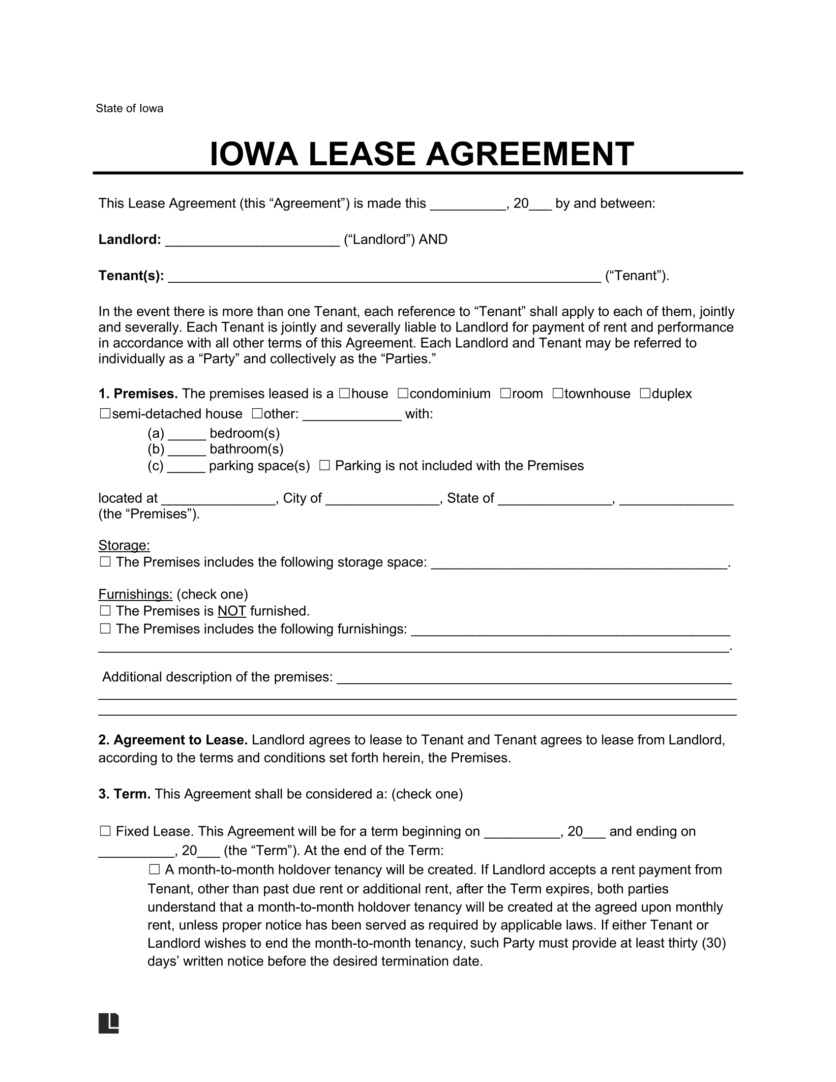 Free Iowa Lease Agreement Templates 6 PDF Word