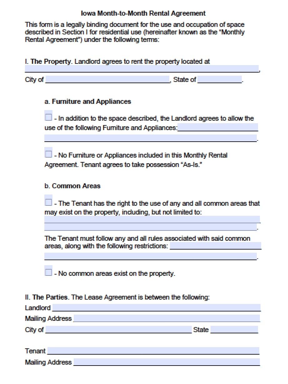 Free Iowa Rental Lease Agreement Templates PDF Word