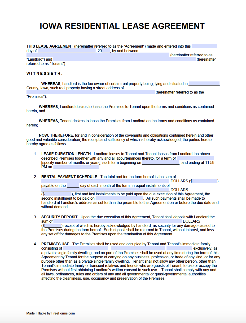 Free Iowa Rental Lease Agreement Templates PDF