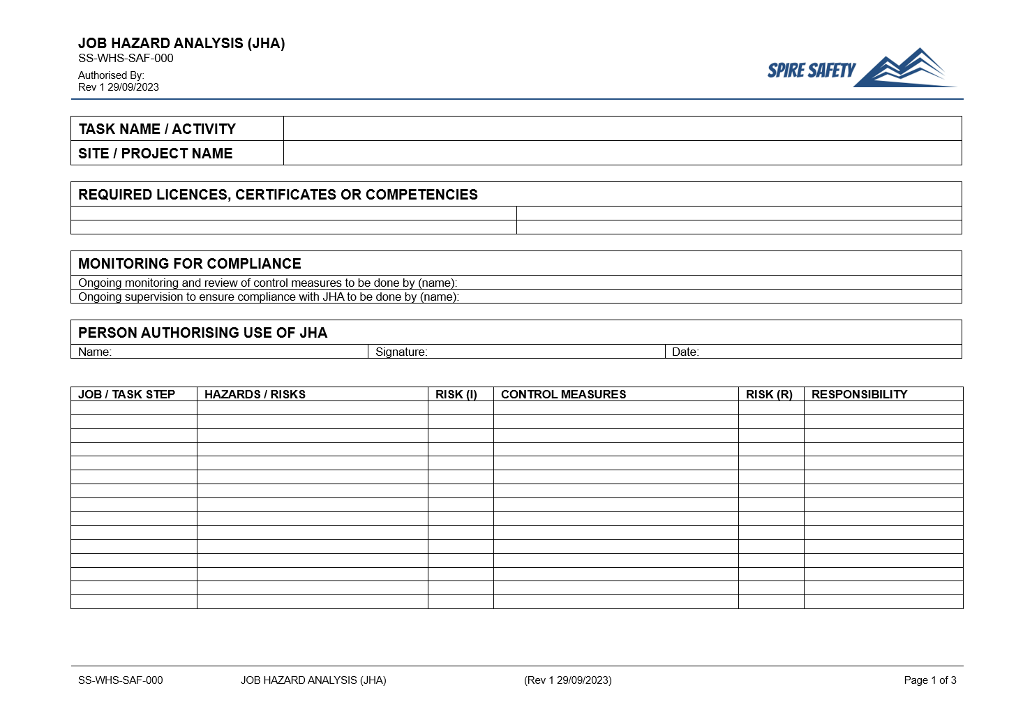 Free Job Hazard Analysis JHA Template