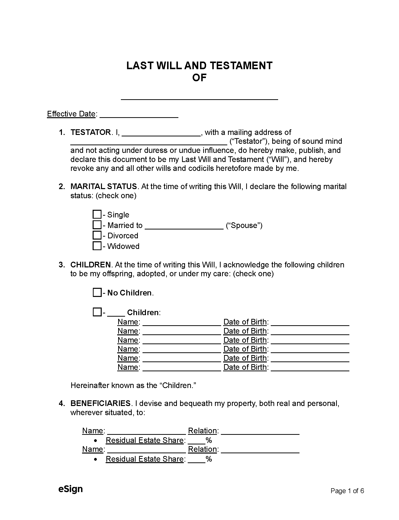 Printable Blank Will Form Tn