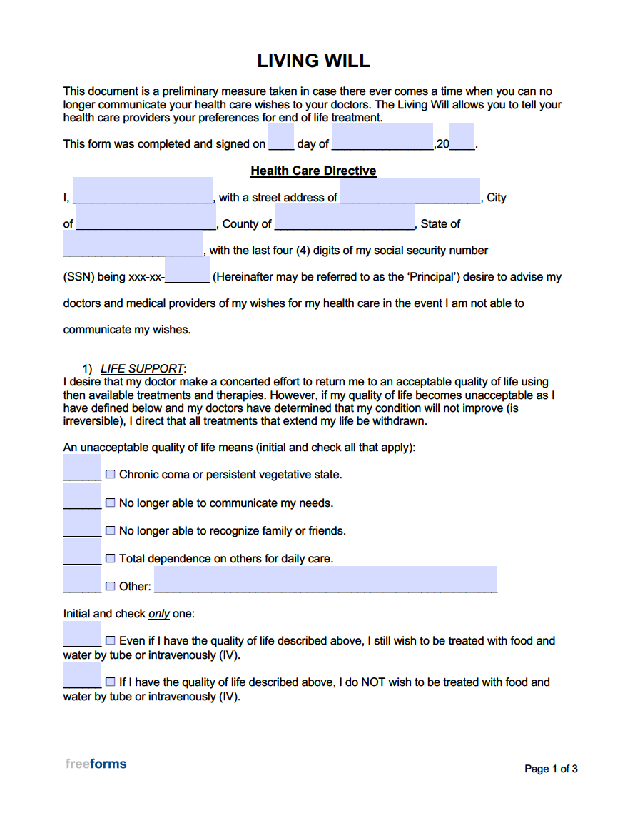 Free Printable Blank Will Forms