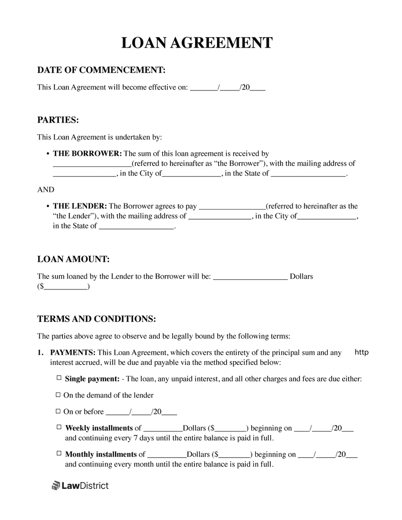 Free Simple Printable Blank Loan Agreement Free Simple Printable Blank Loan Agreement
