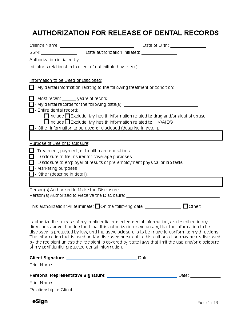Blank Printable Authorization To Release Form