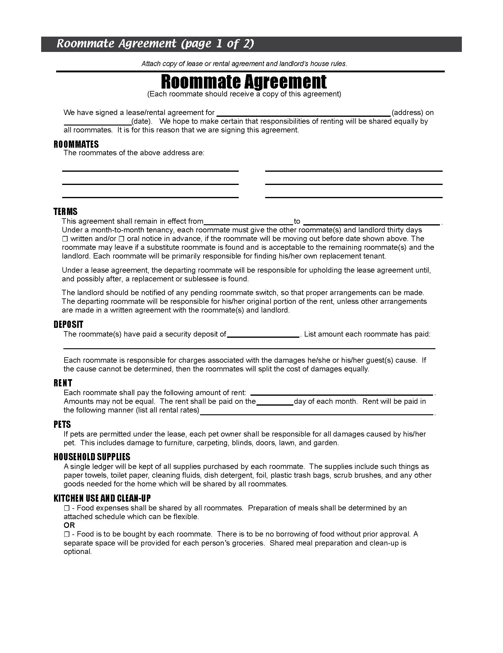 Printable Blank Rental Agreement Michigan