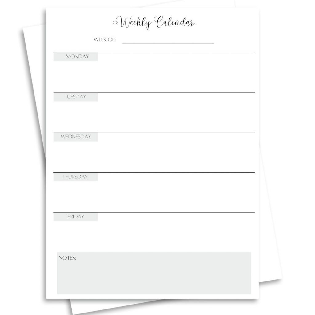 Printable Blank Calendar Monday To Friday