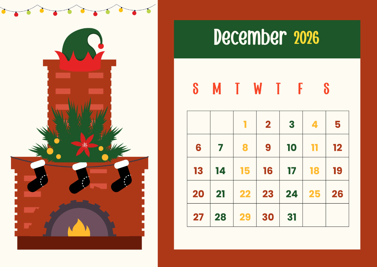 Dec 2026 Printable Calendar Vertical Blank