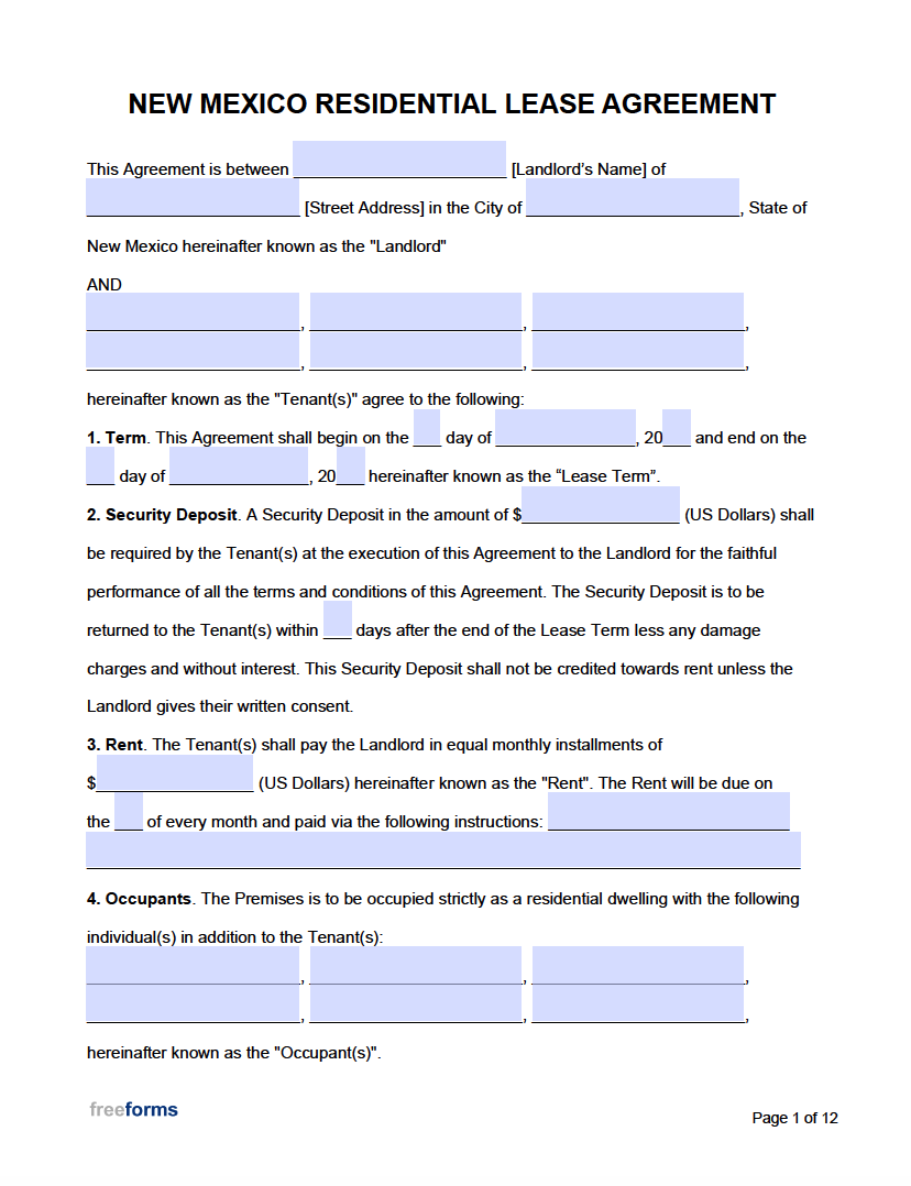 Free Blank Rental Agreement Printable