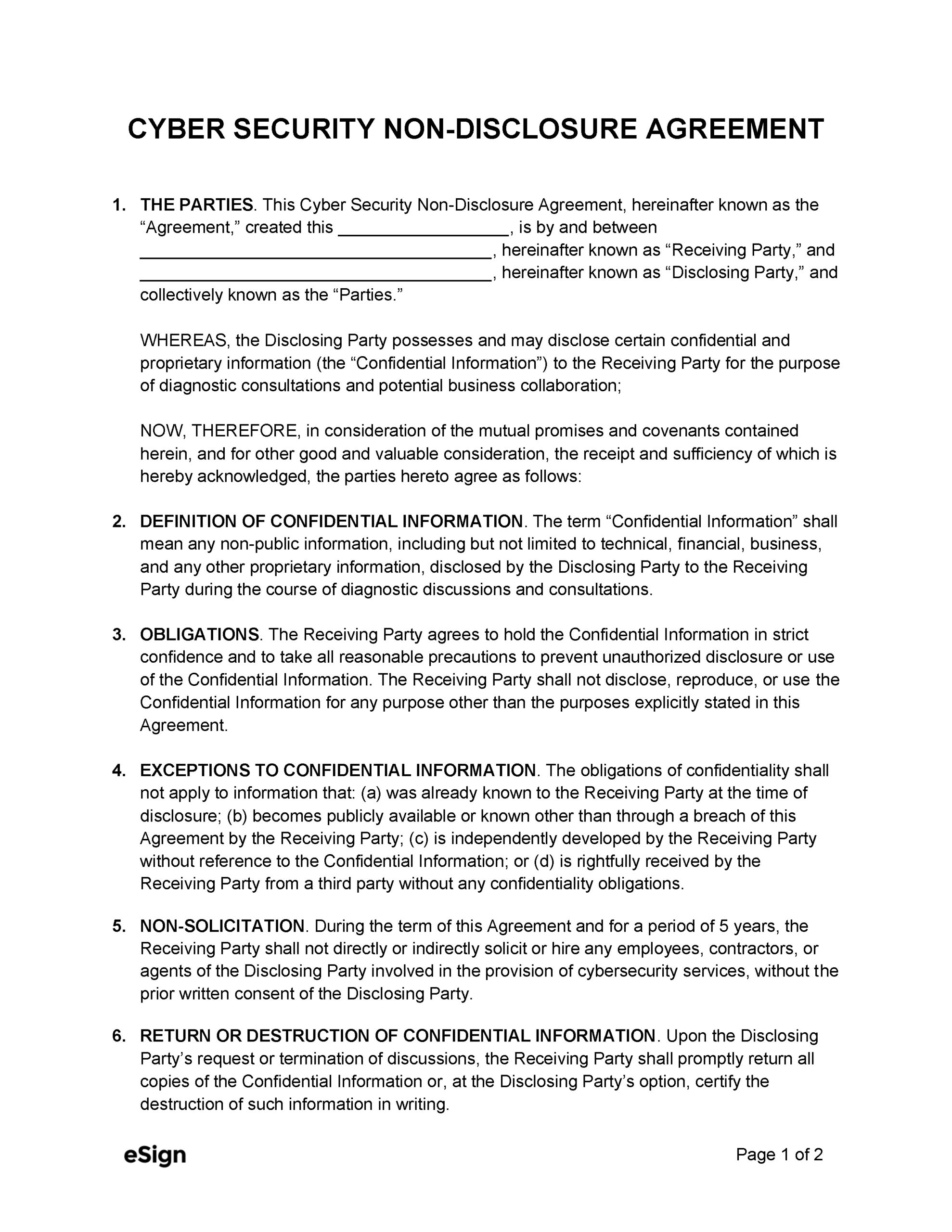 Free Non Disclosure Agreement NDA Template PDF Word