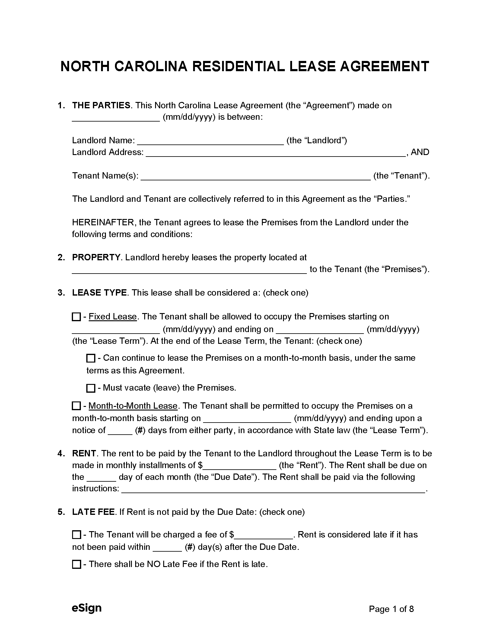 Printable Basic Blank Residential Lease Agreement