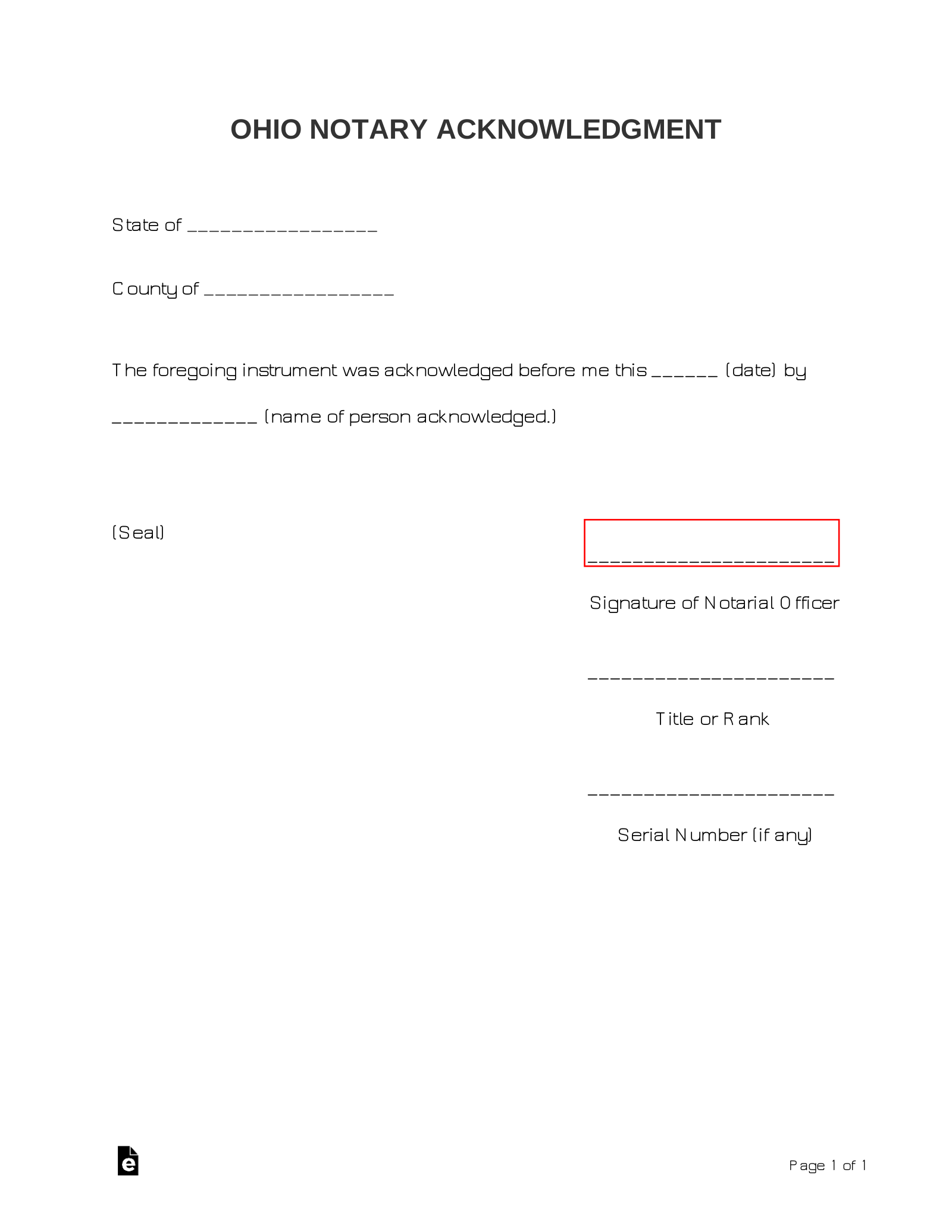 Free Ohio Notary Acknowledgment Form PDF Word EForms