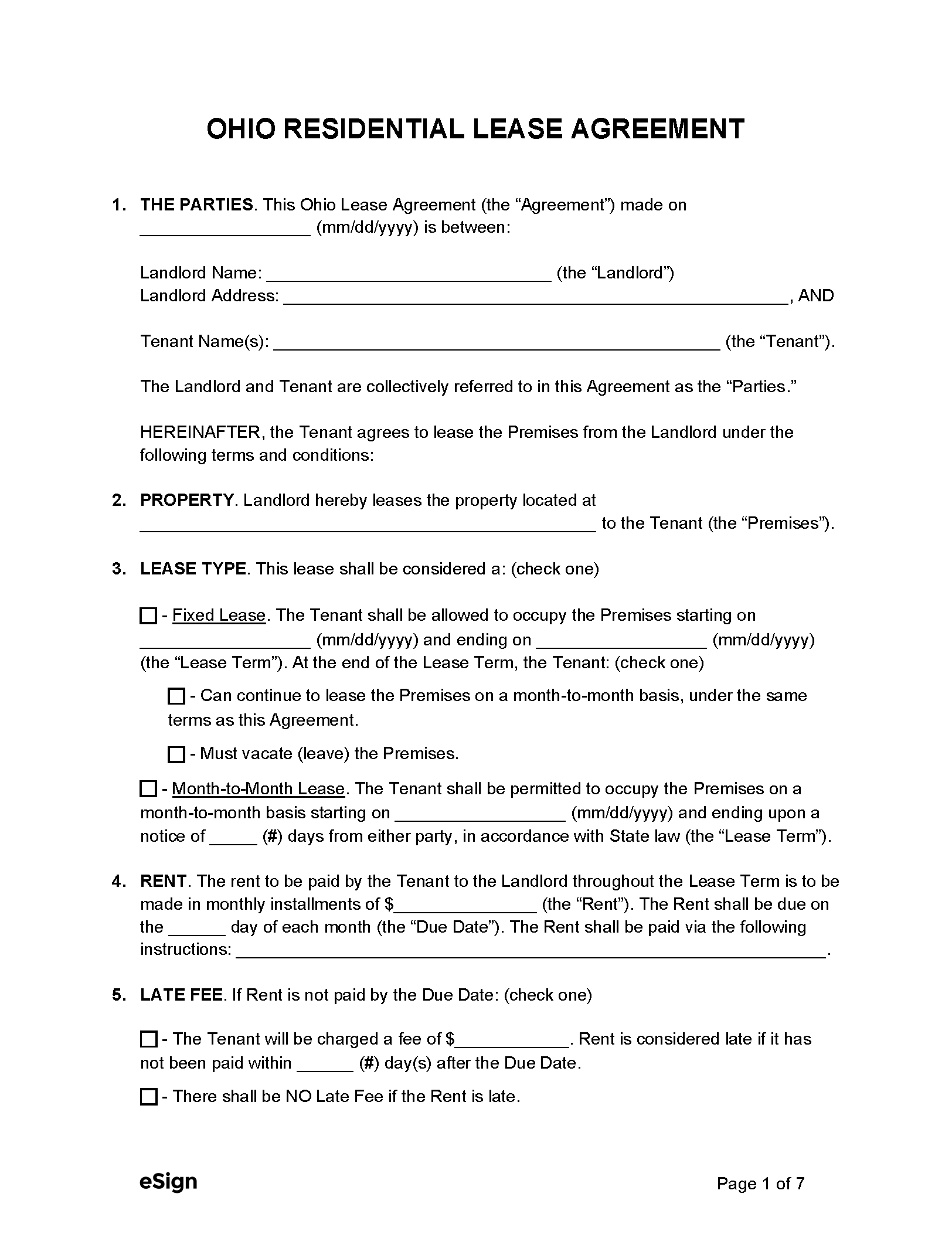 Blank Printable Basic Lease Agreement