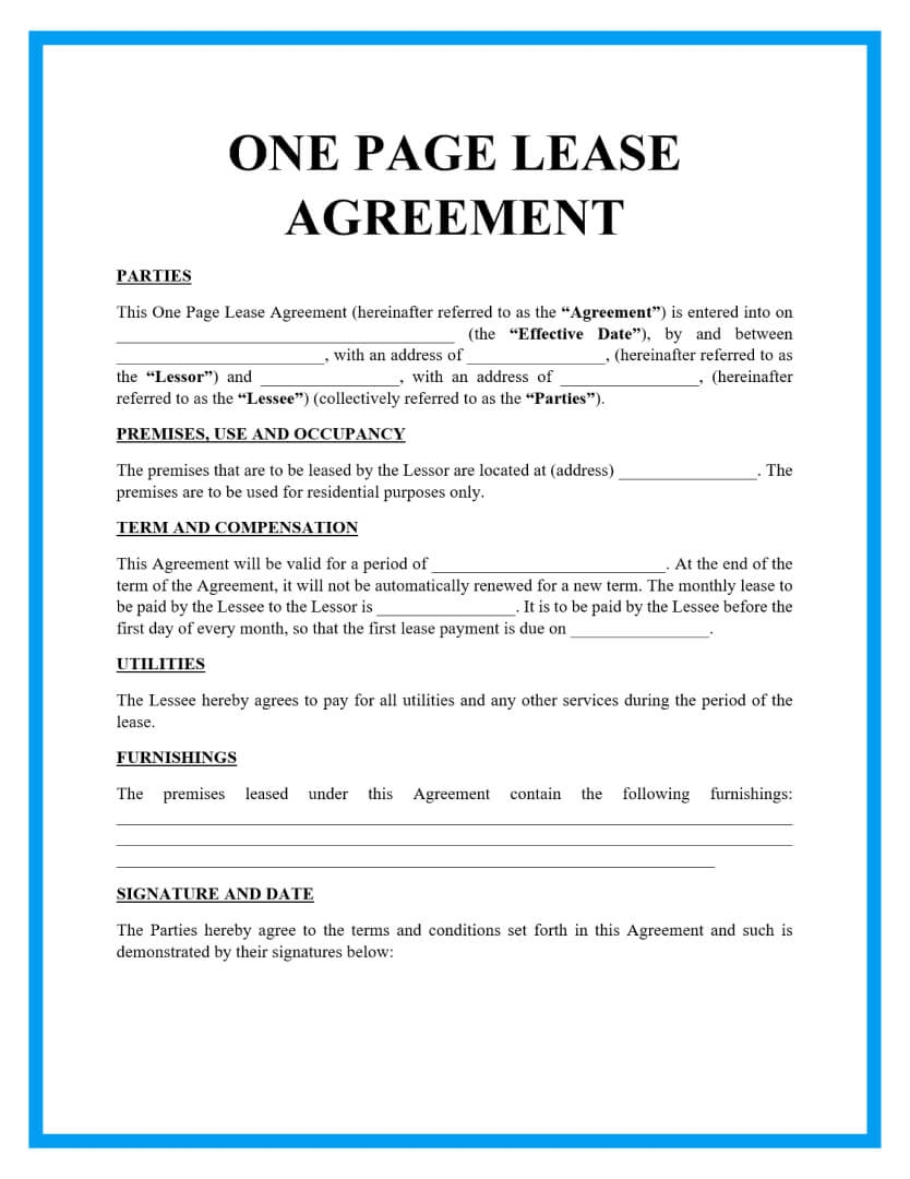 Printable Free Blank Residential Rental Agreement