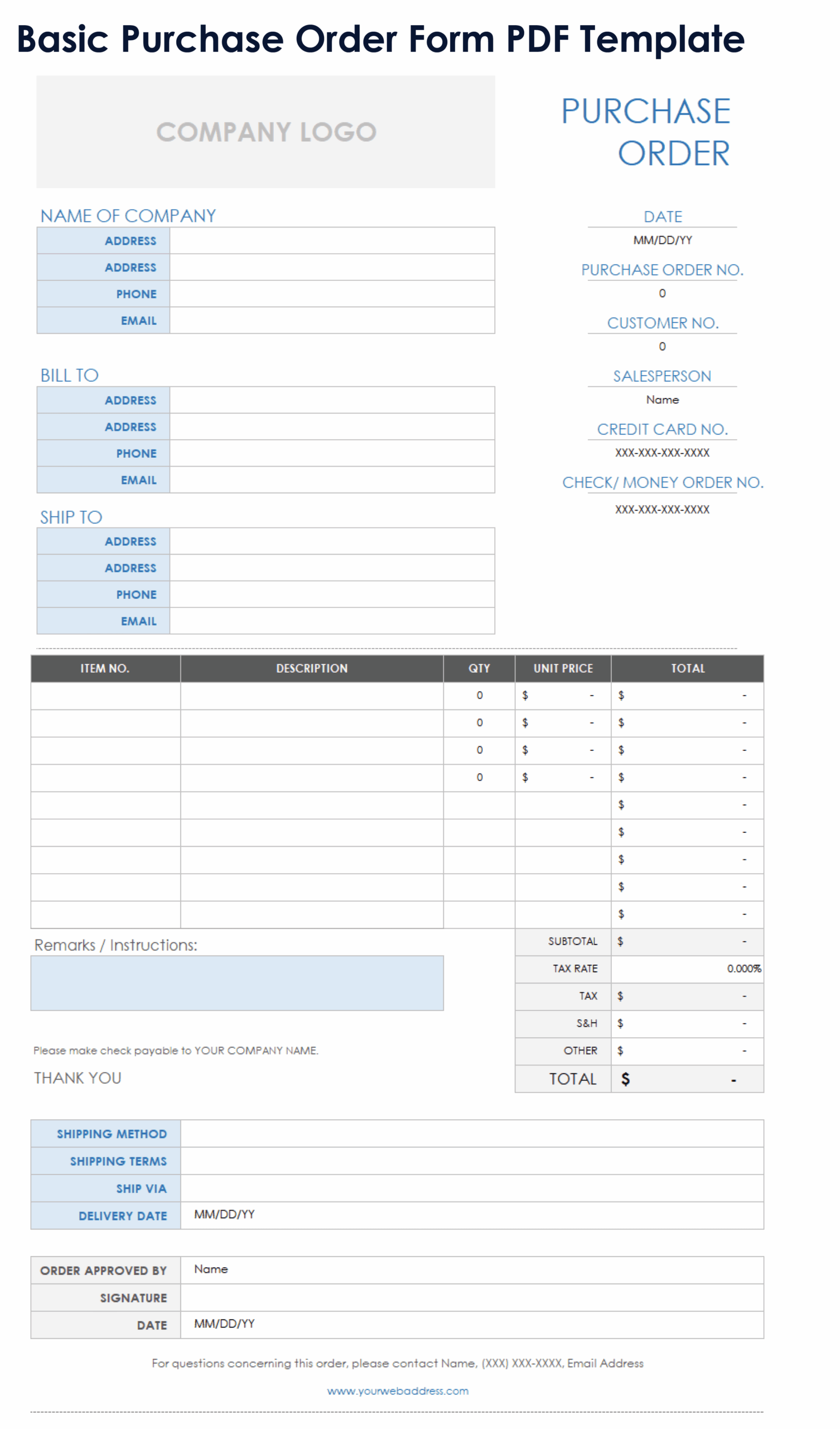Free PDF Purchase Order Templates Forms Letters