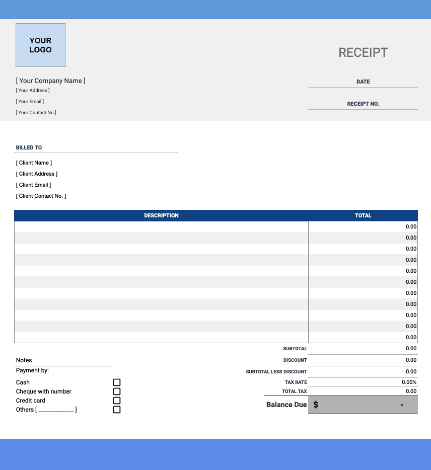 Free Printable Blank Receipt Form