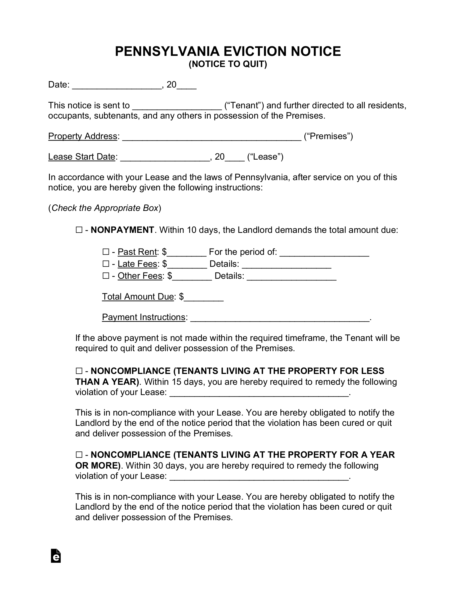 Free Printable Blank Eviction Notice