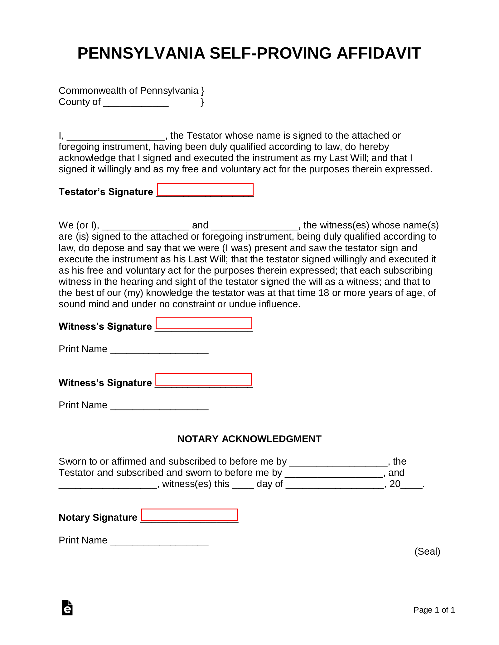 Free Pennsylvania Self Proving Affidavit Form PDF Word EForms Free Pennsylvania Self Proving Affidavit Form PDF Word EForms