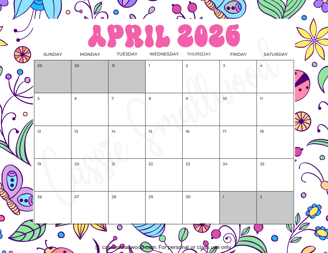 Cute Blank Printable Calendars 2026