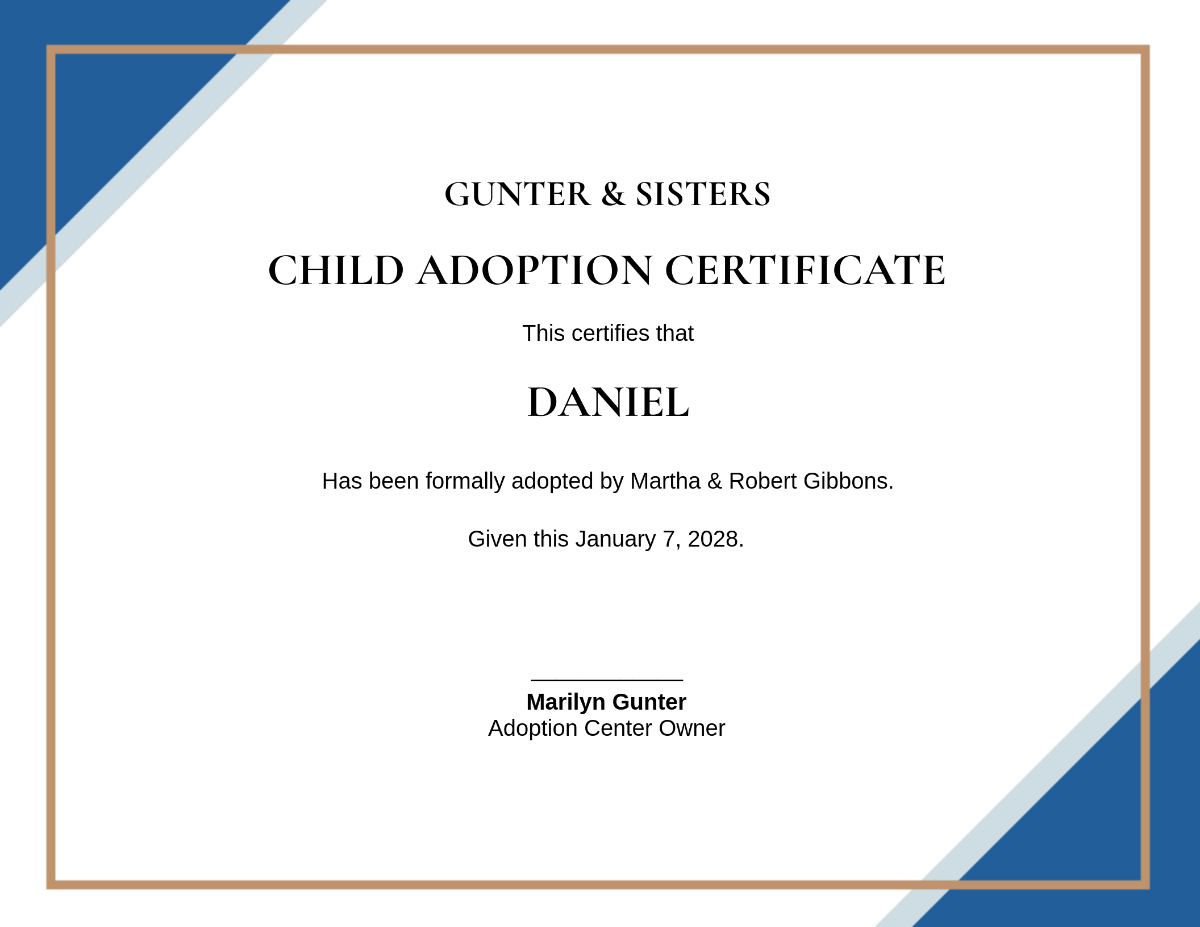 Blank Printable Adoption Certificate