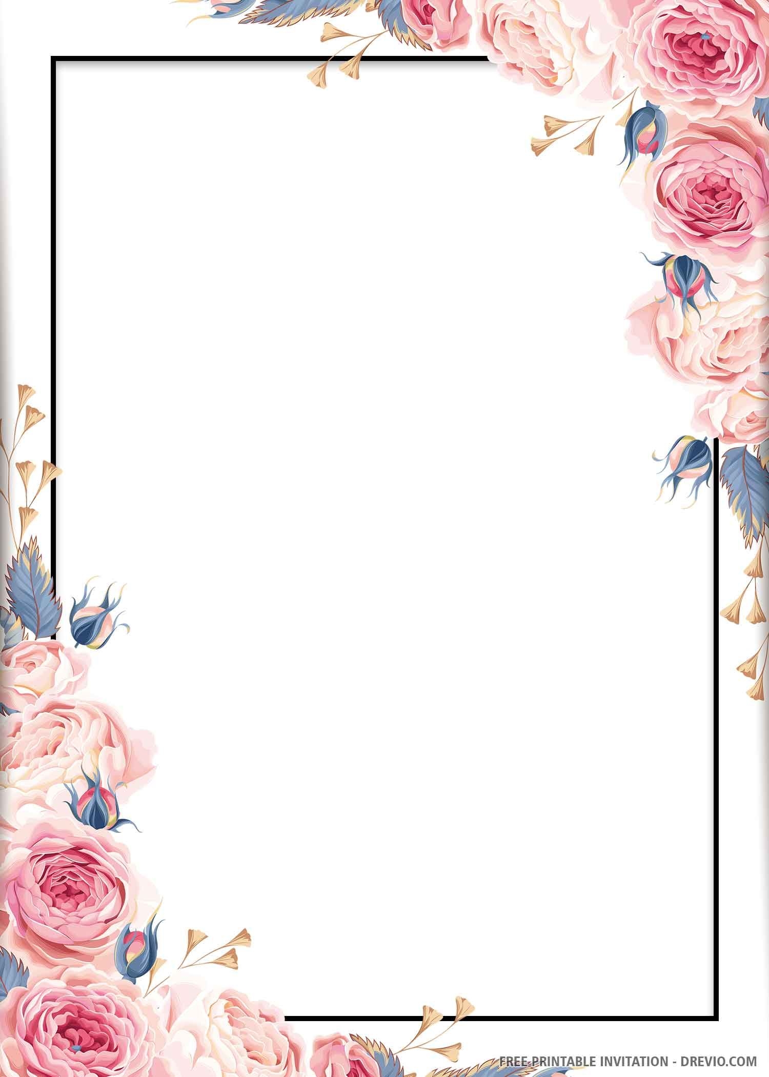 FREE PRINTABLE Blue Floral Wedding Invitation Template