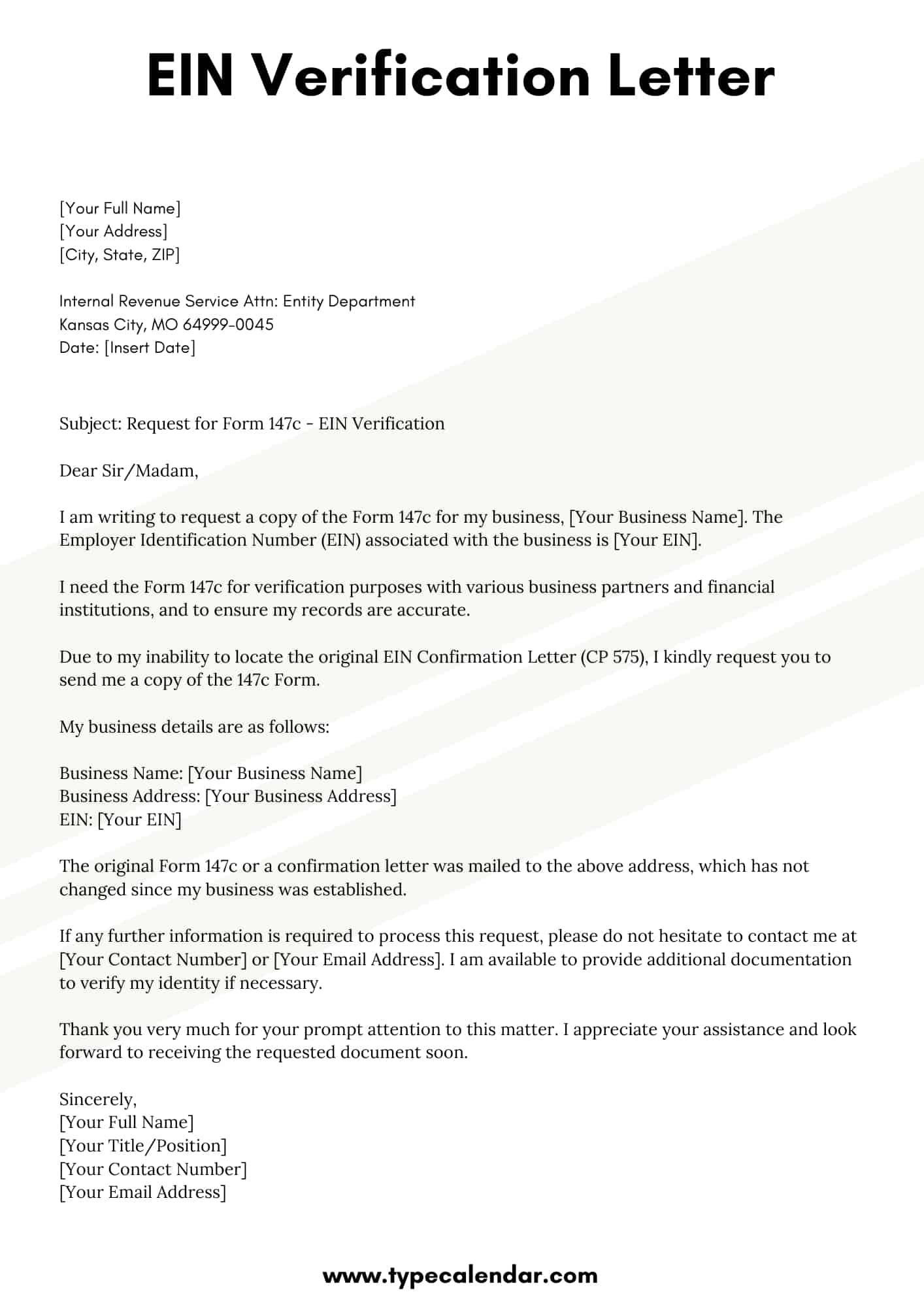 Free Printable EIN Verification Letter Templates 147c PDF Word 