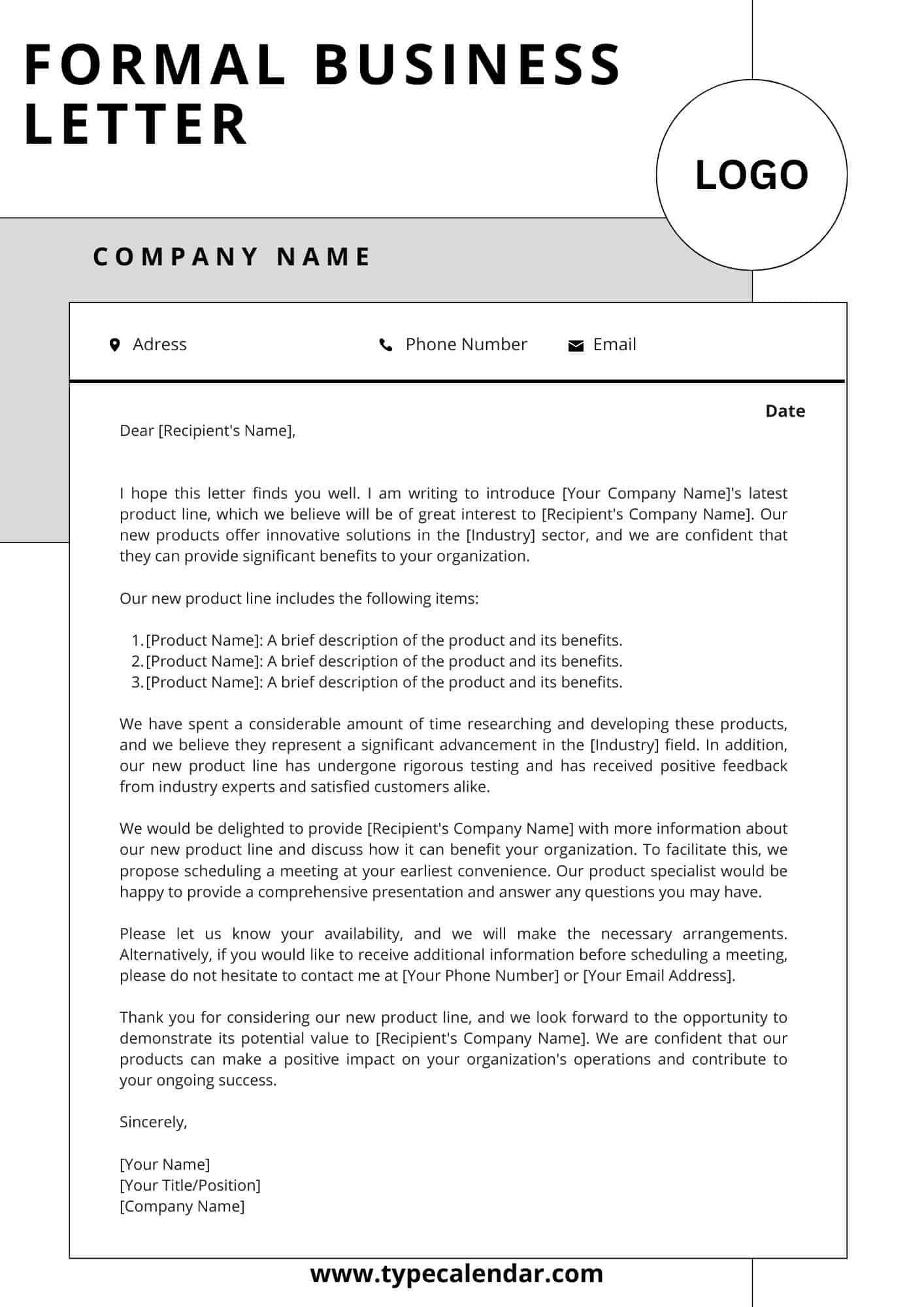 Free Printable Formal Business Letter Templates PDF Word Example