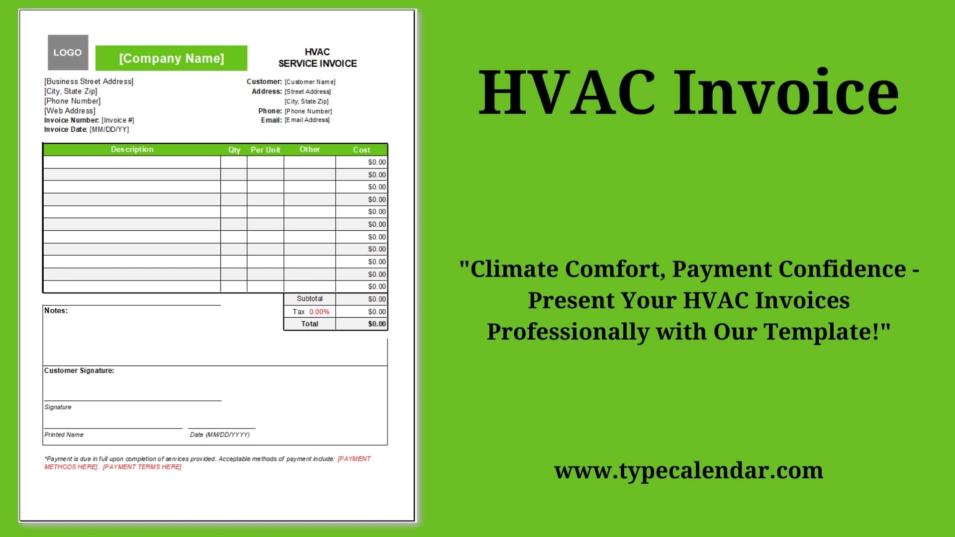 Free Printable Blank Hvac Invoices Forms