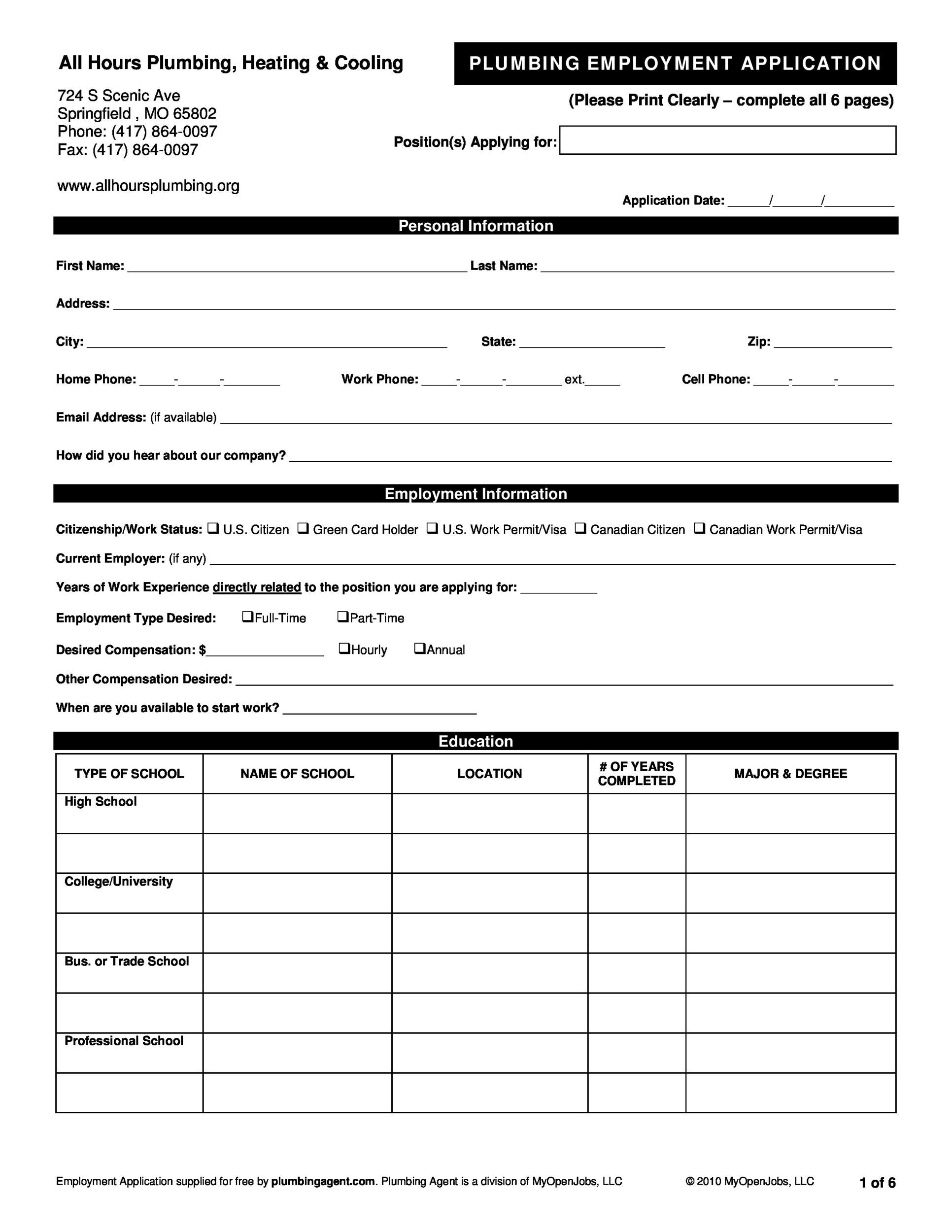 Free Printable Job Applications Www lx iriss uk