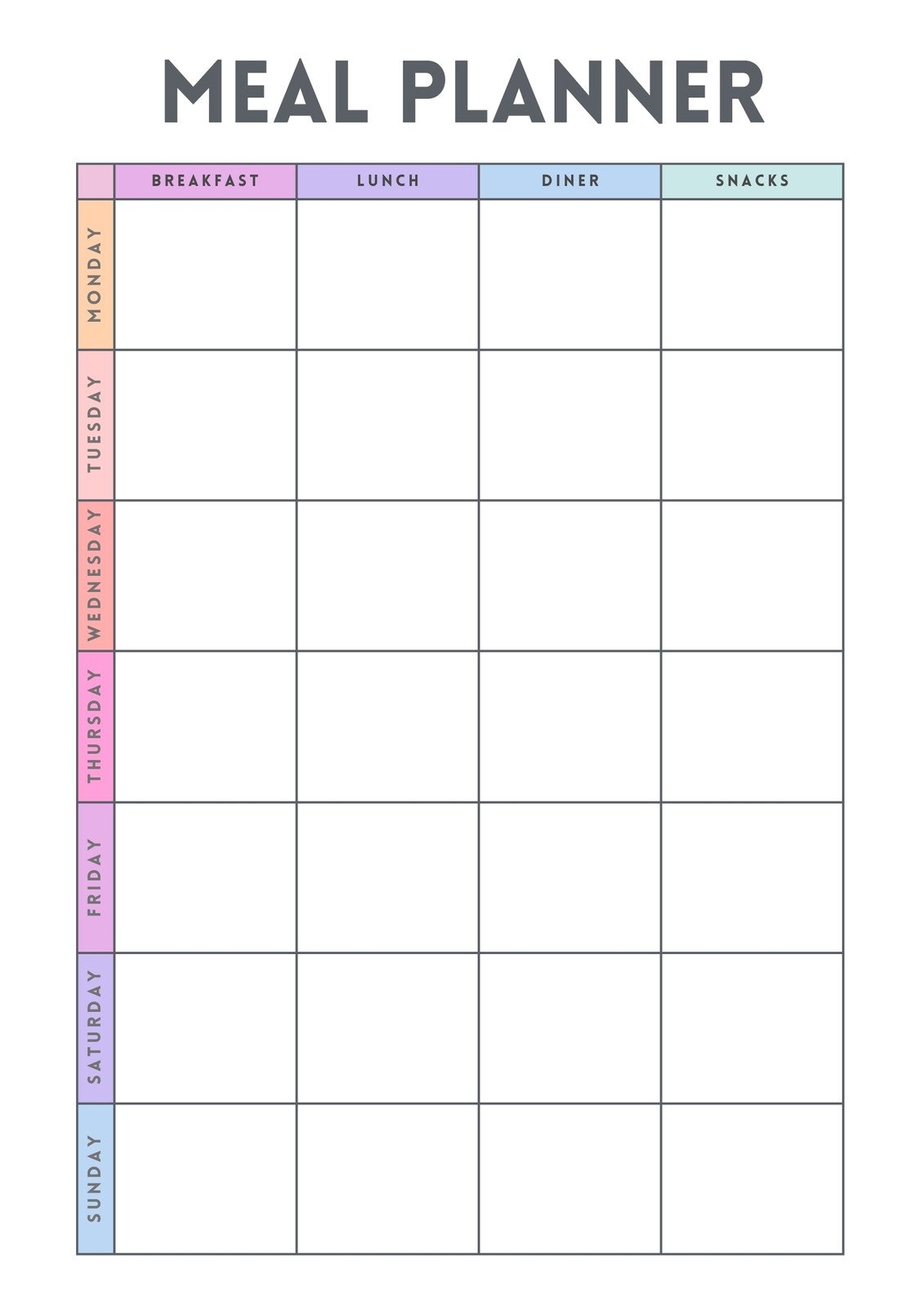 Blank Printable Menu Template