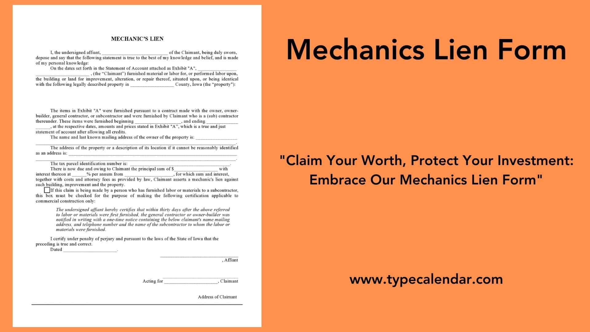 Free Printable Mechanics Lien Templates PDF Word 