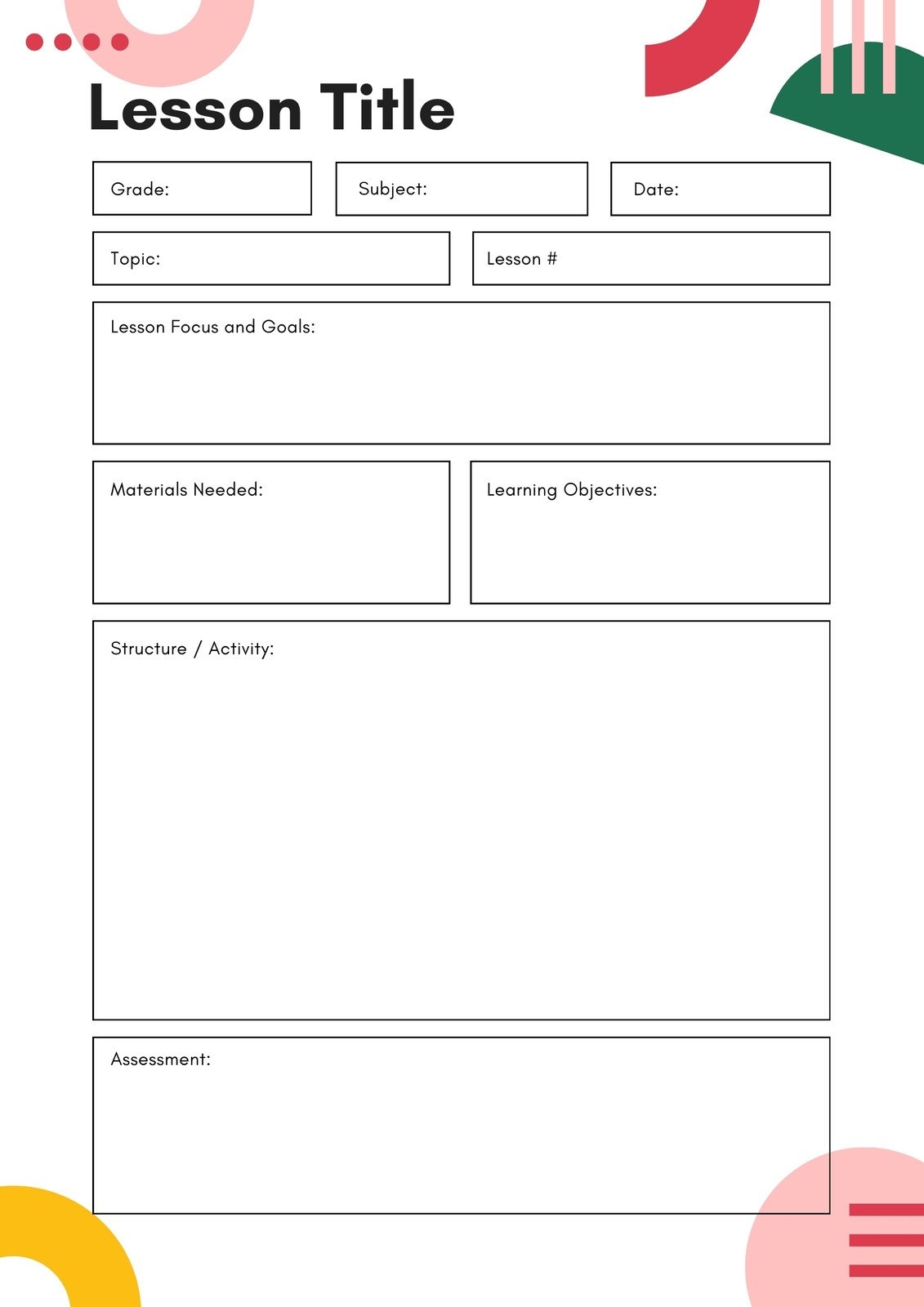 Free Printable Monthly Lesson Plan Templates Canva