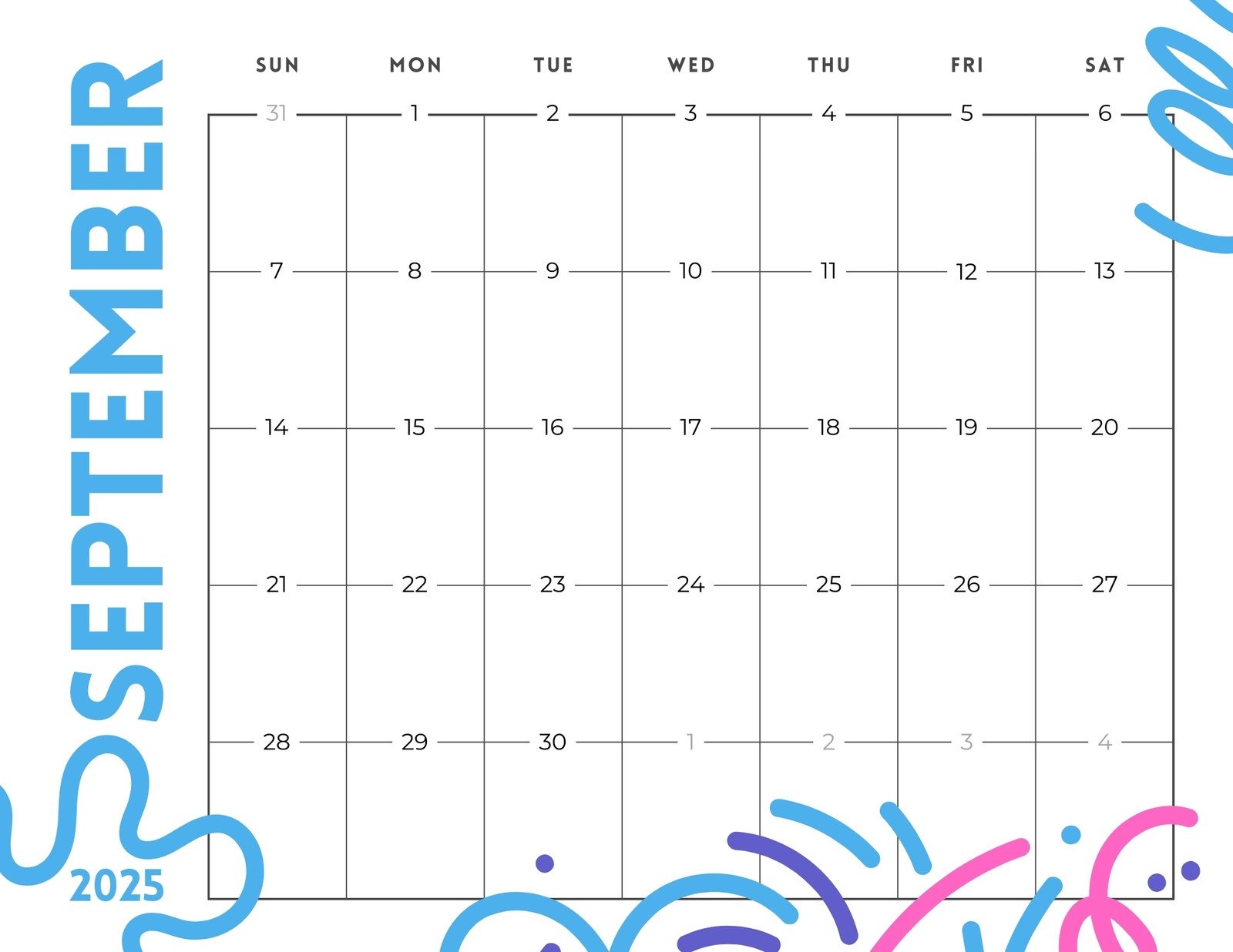 Blank September Calendar Printable