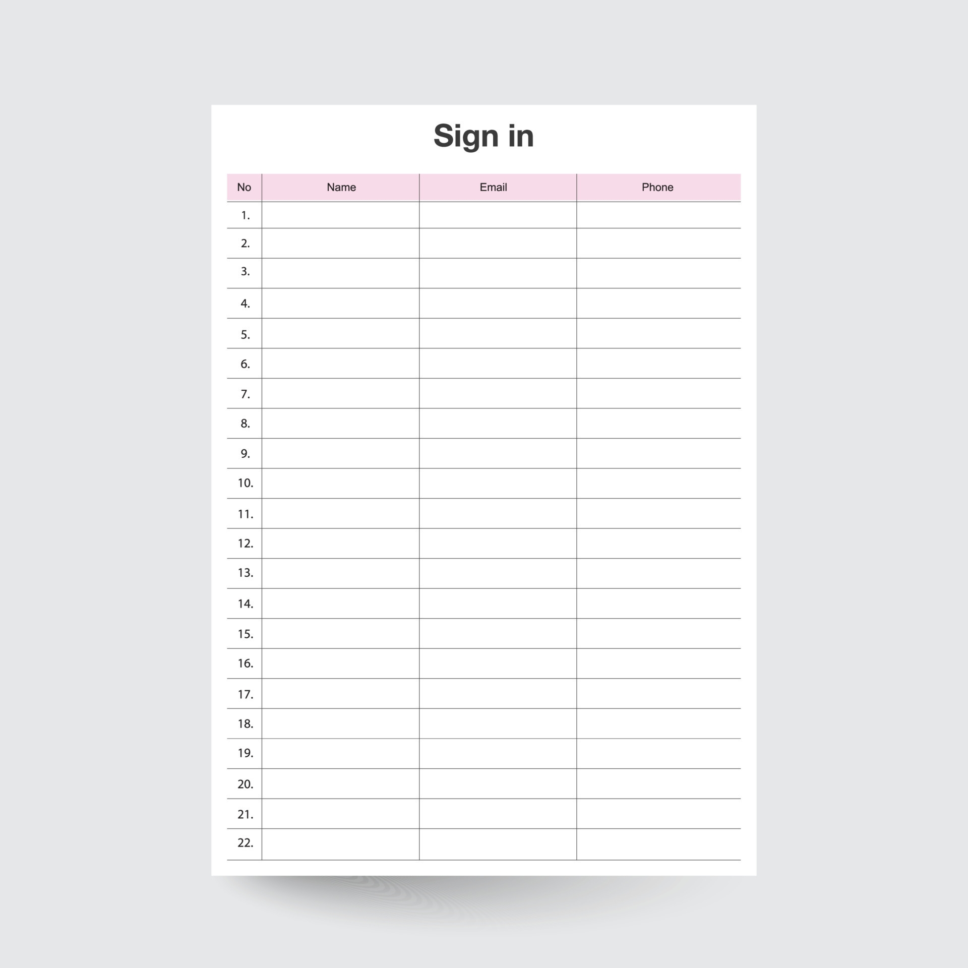 Blank Sign Up Form Printable