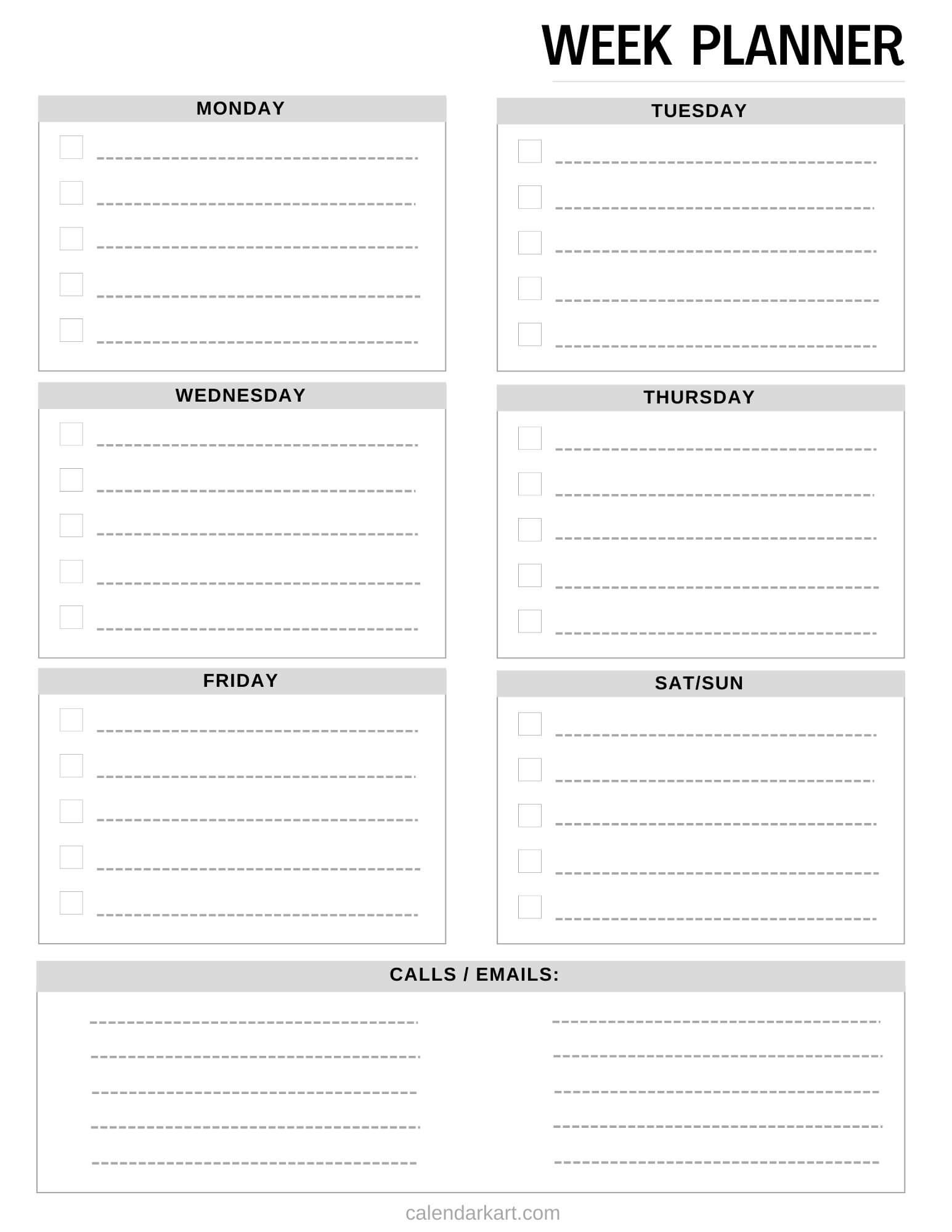 Weekly Calendar Blank Free Printable