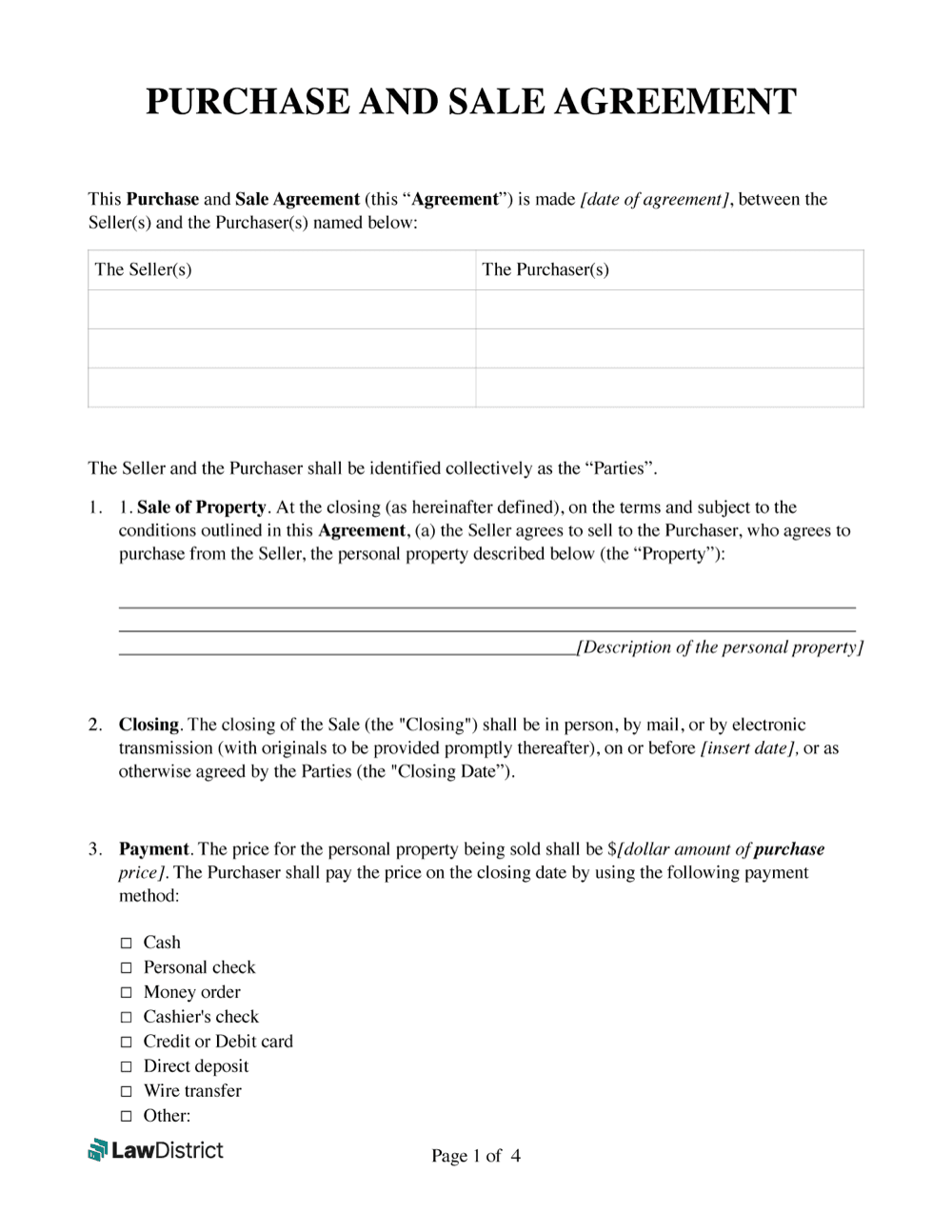 Printable Blank Buy Sell Agreement
