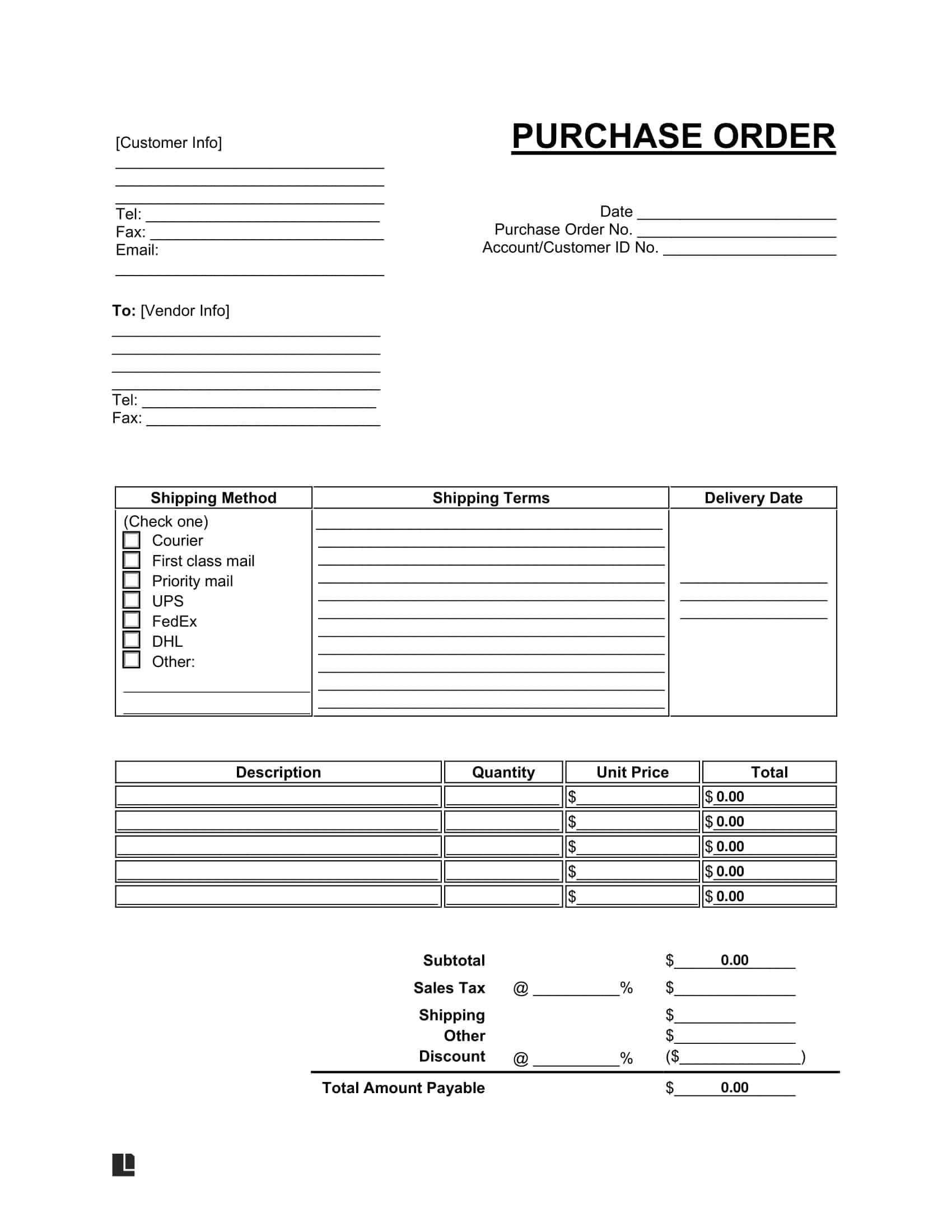 Free Purchase Order PO Template Printable PDF Word Free Purchase Order PO Template Printable PDF Word