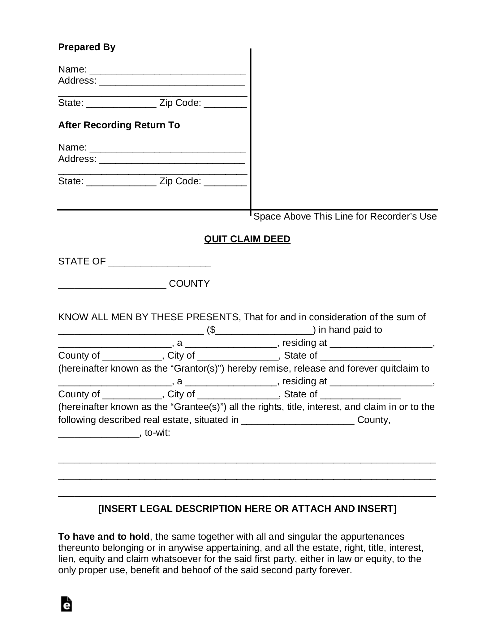 Free Quit Claim Deed Form PDF Word EForms Free Quit Claim Deed Form PDF Word EForms